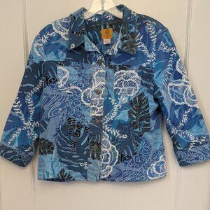 Ruby Rd Womens Denim Jacket 12P Blue Floral Cotton